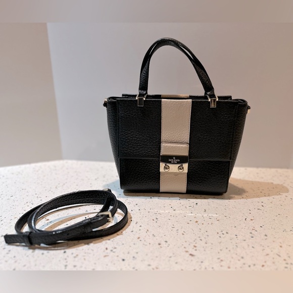 Kate Spade Mini Black & Cream Pebble Leather Small Satchel Shoulder Handbag - Picture 4 of 11